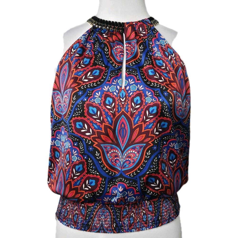 bebe Small Satin Halter Embellished Crop Top Necklace‎ Beaded
